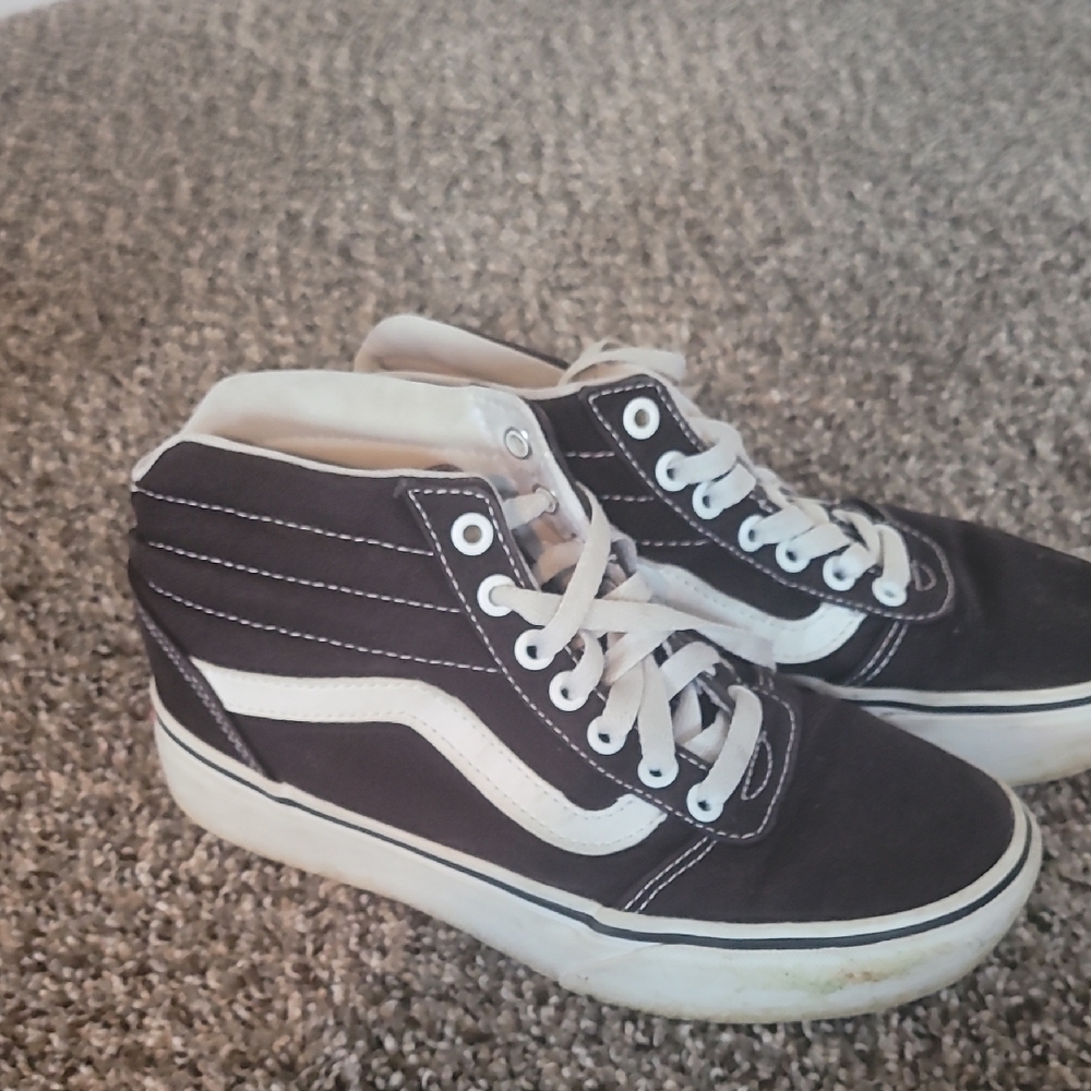 Vans Black and White High-Top Sneakers with Signature Stripe